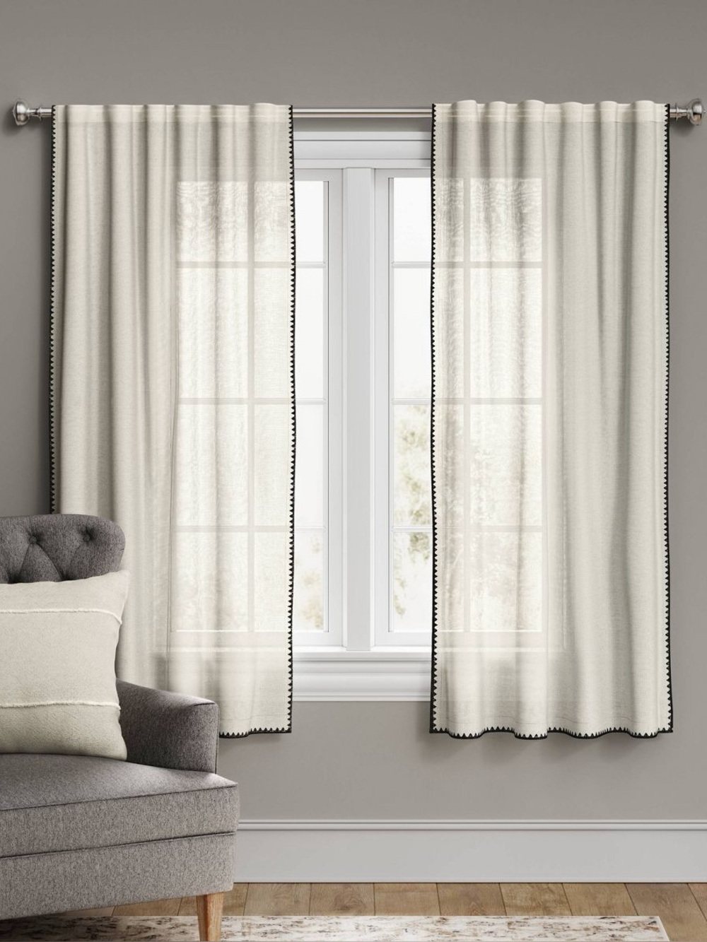 Neutral Beige Black-Trim Curtain Panel - 52 x 106
